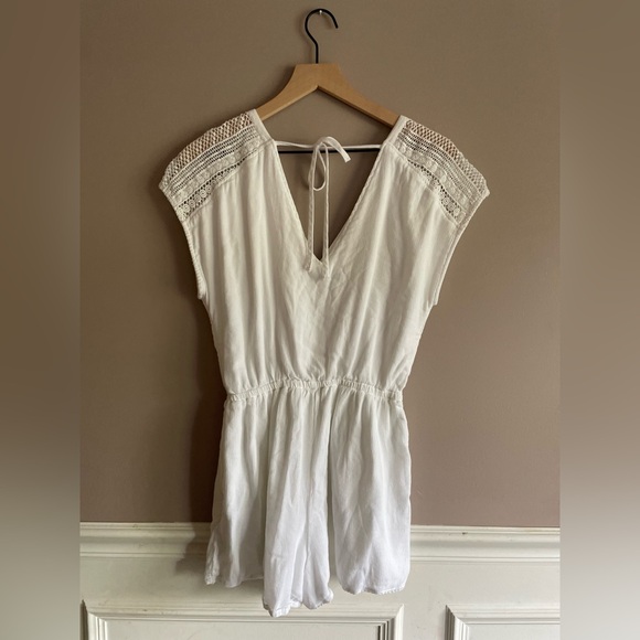 Abercrombie & Fitch Embroidered Romper Pockets Lace  Cottagecore Boho White S - Picture 6 of 10